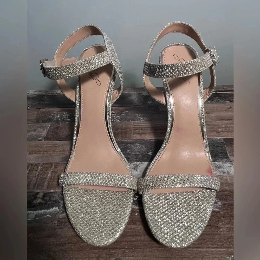 NWOT Badgley Mischka‎ Silver Sparkly Heel Women Size 11 - Picture 2 of 8